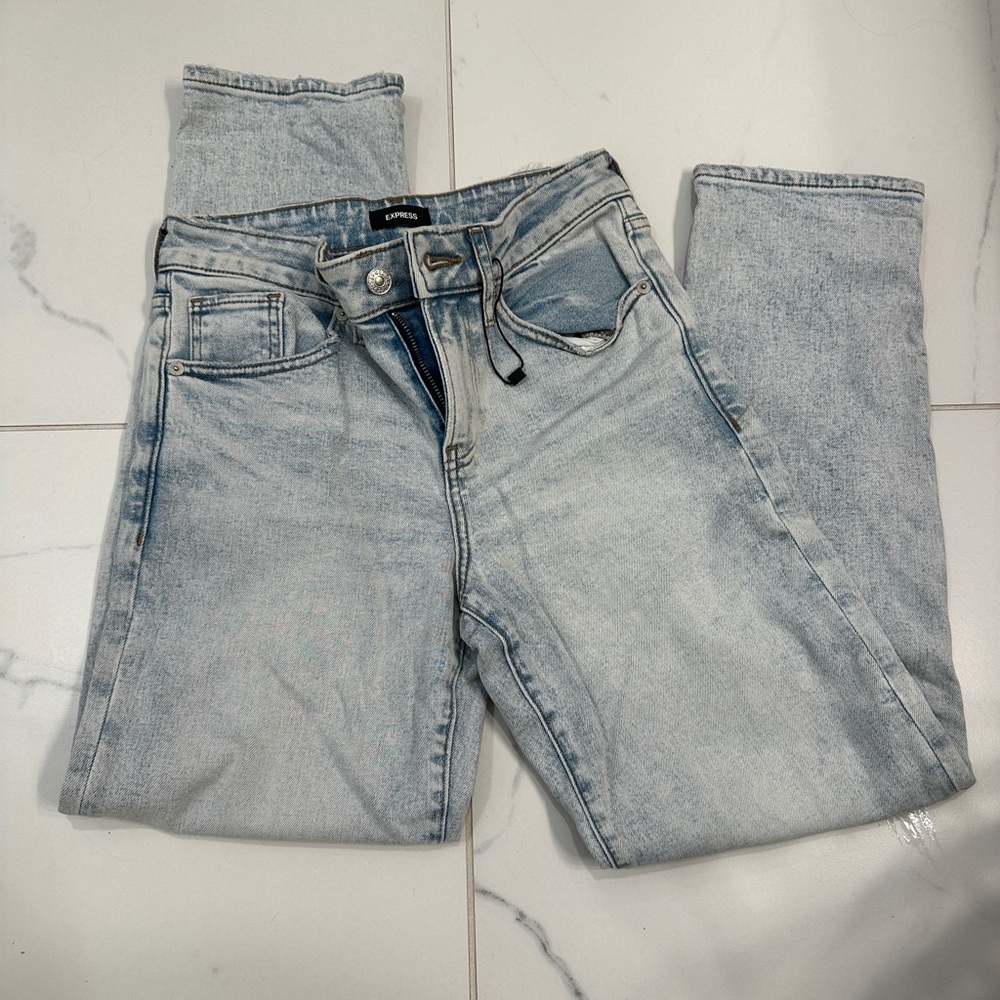 Express Blue Boyfriend Jeans with Distressed Details